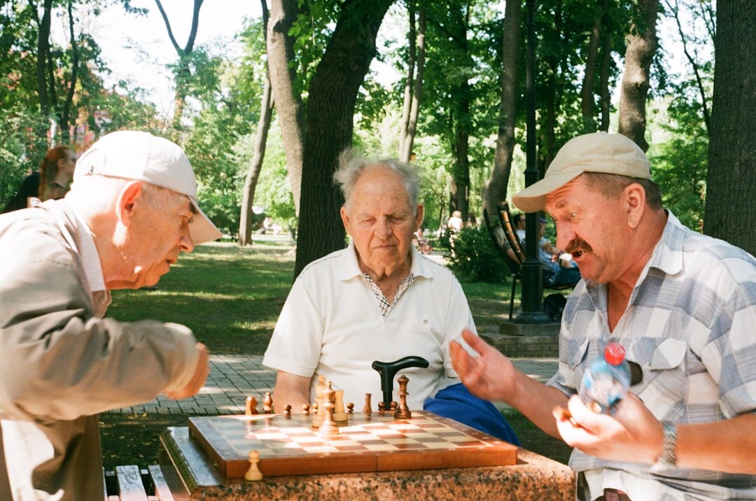 group of seniors playing board games