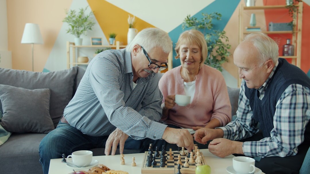 group of seniors playing board games